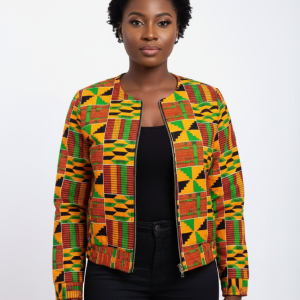 Kente Print Collarless Jacket