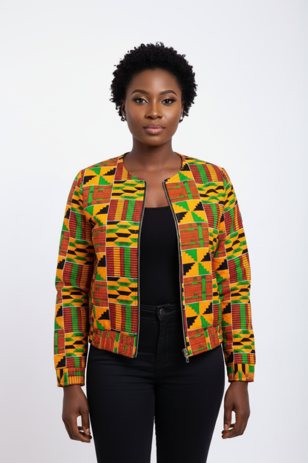 Kente Print Collarless Jacket