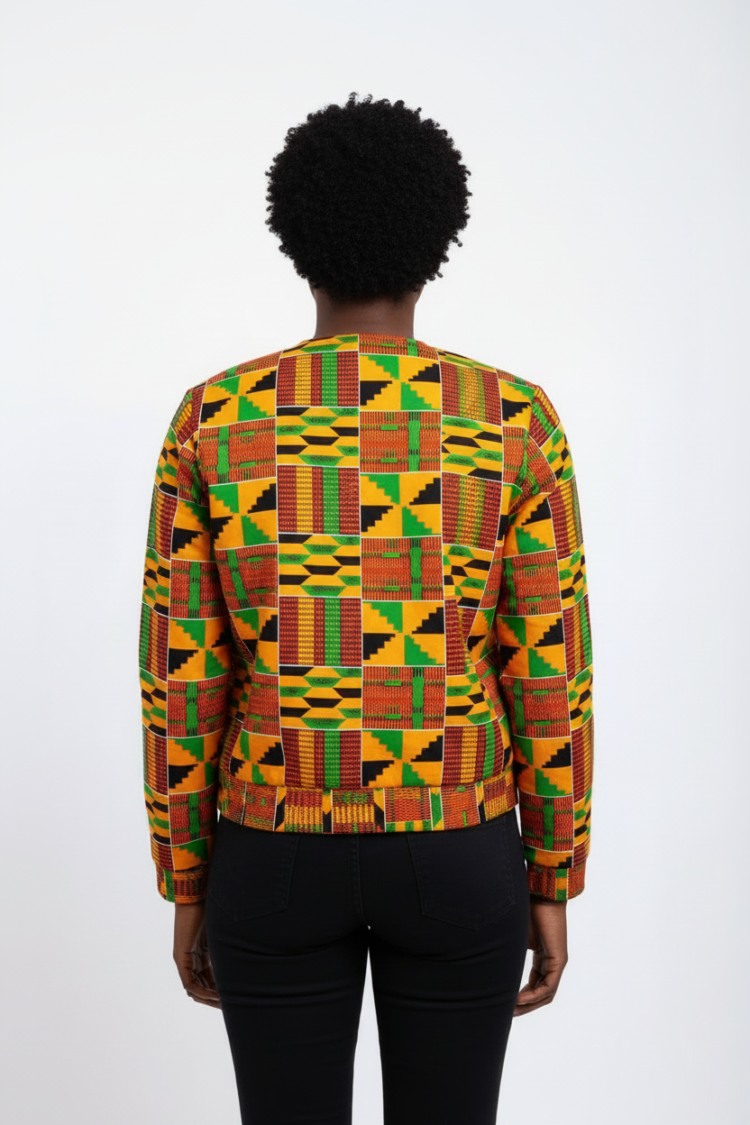 Kente Print Collarless Jacket - Image 2
