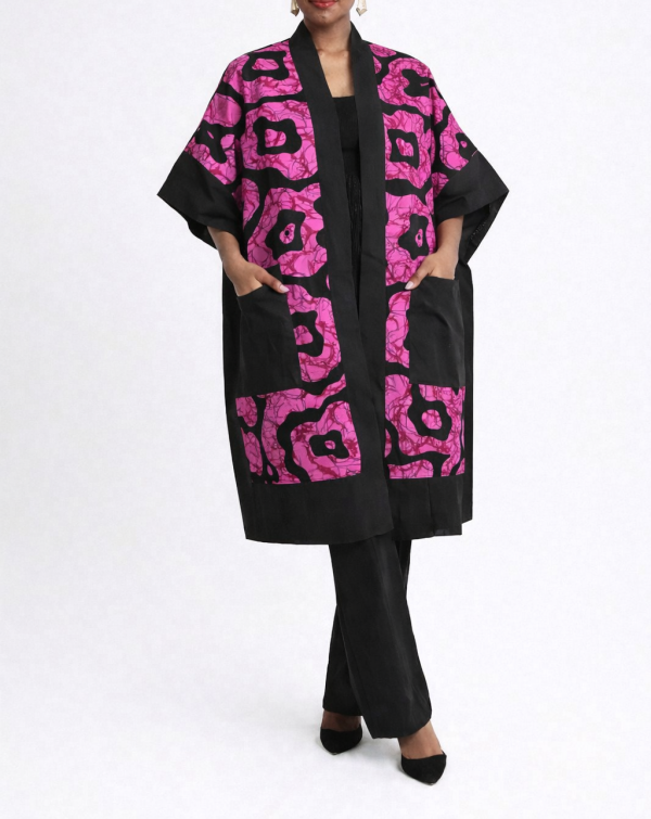 Mui Pink Linen & Ankara Kimono