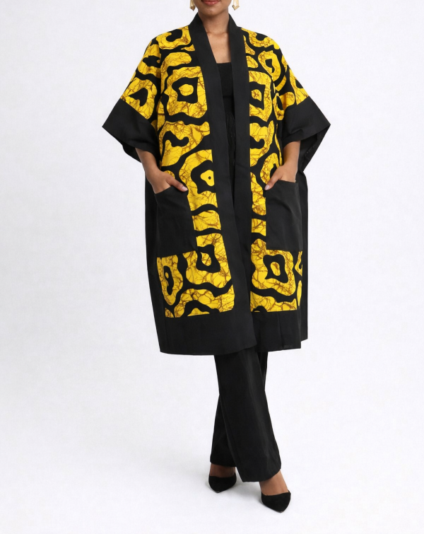 Mui Gold Linen & Ankara Kimono